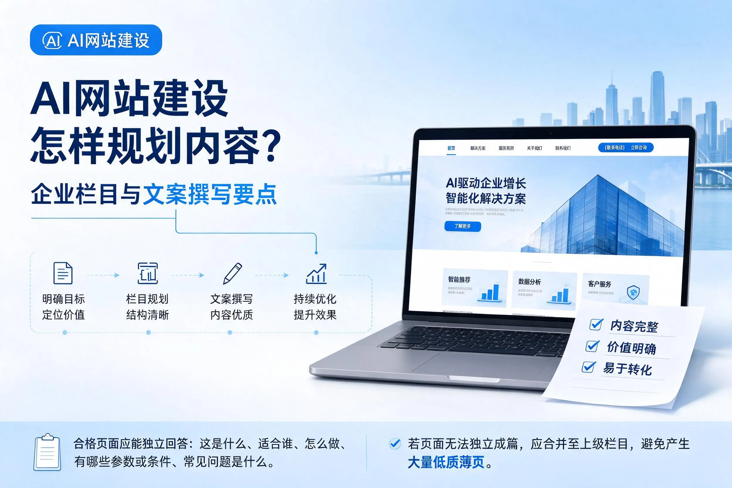 AI网站建设怎样规划内容？天门企业栏目与文案撰写要点