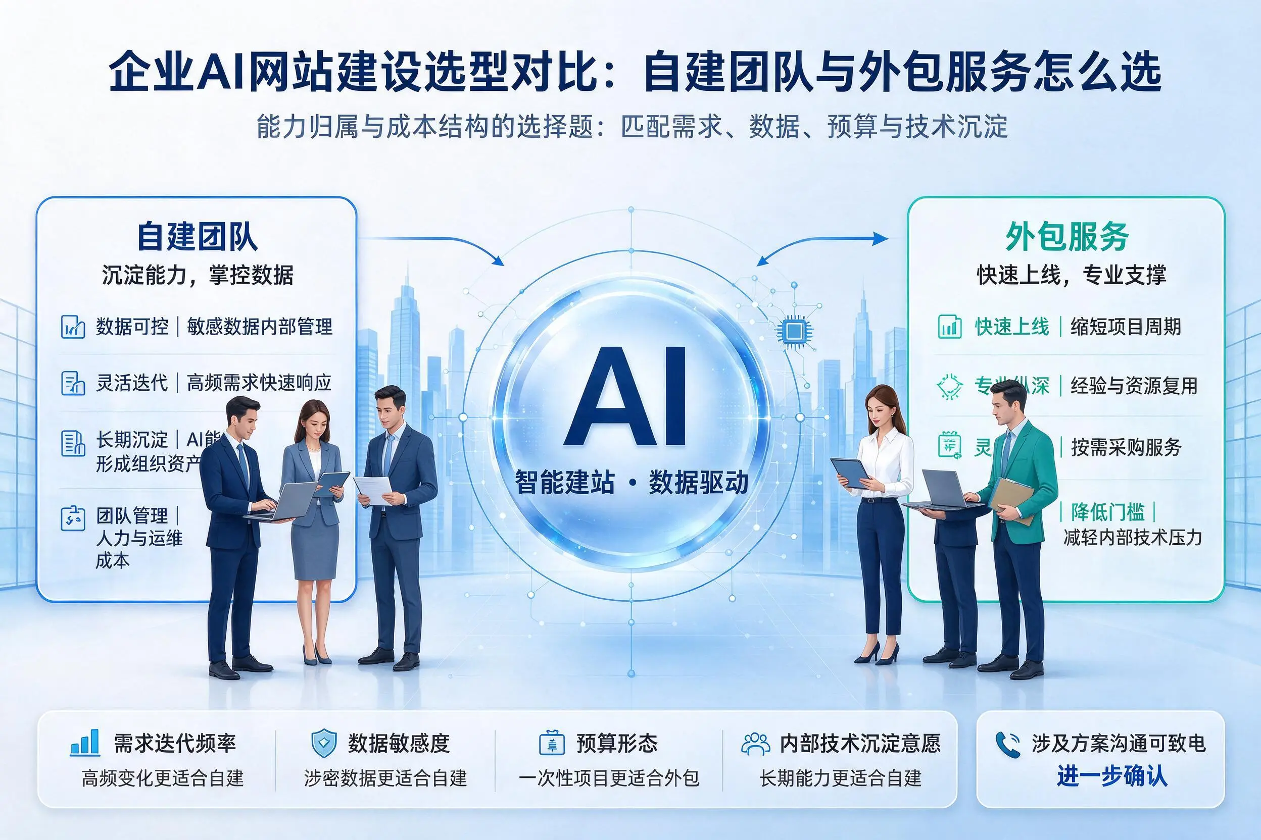 天门企业AI网站建设选型对比：自建团队与外包服务怎么选